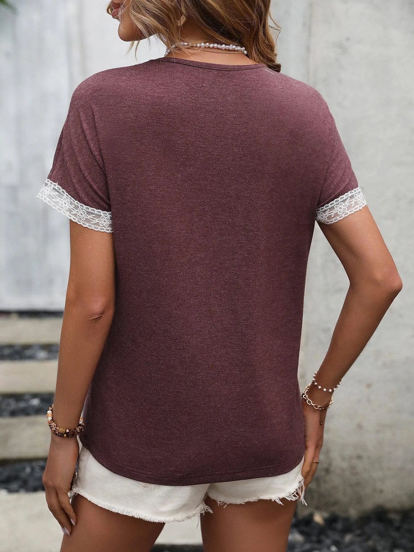 On Point Crew Neck Lace Short Sleeve Top