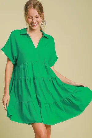 Own Your Fashion Green Raw Hem Tiered Dress