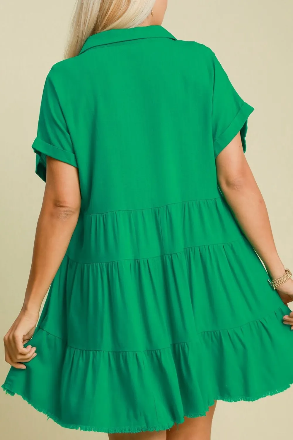 Own Your Fashion Green Raw Hem Tiered Dress