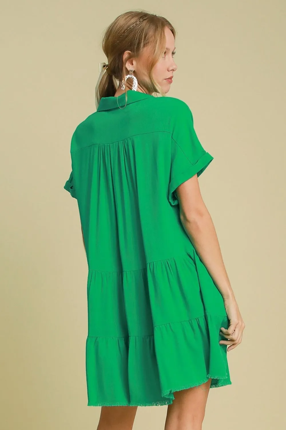 Own Your Fashion Green Raw Hem Tiered Dress