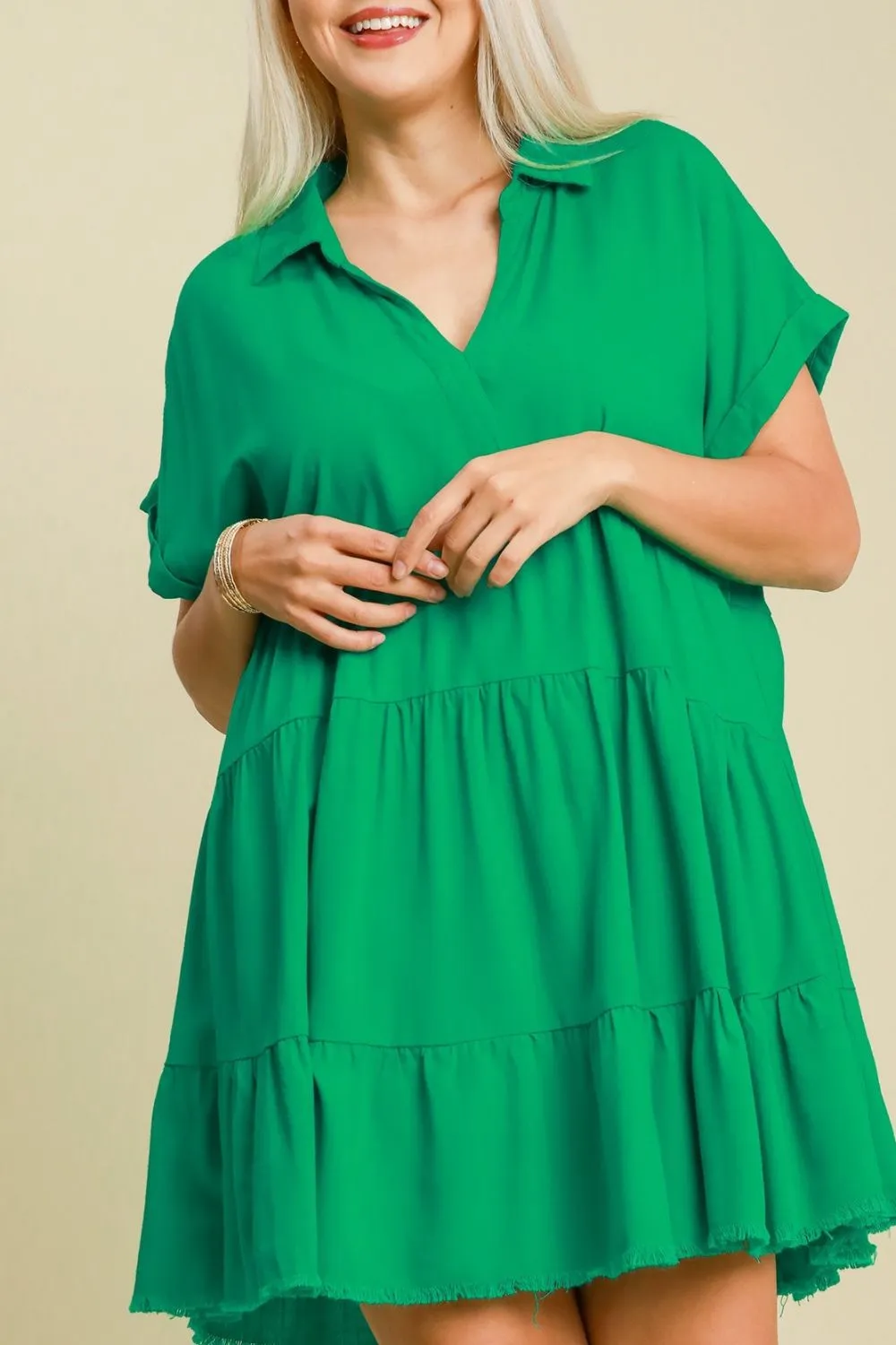 Own Your Fashion Green Raw Hem Tiered Dress