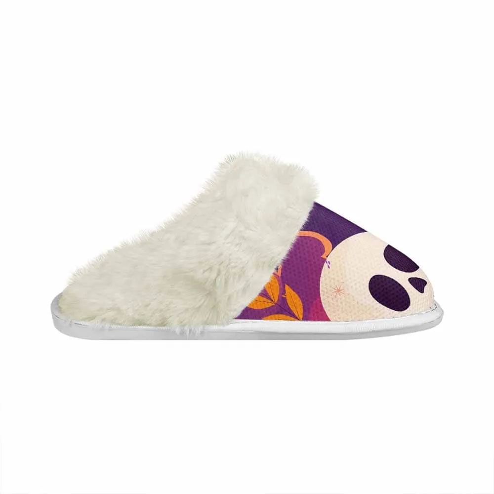 Purple Skull Leaf Keep Warm Cotton Slippers