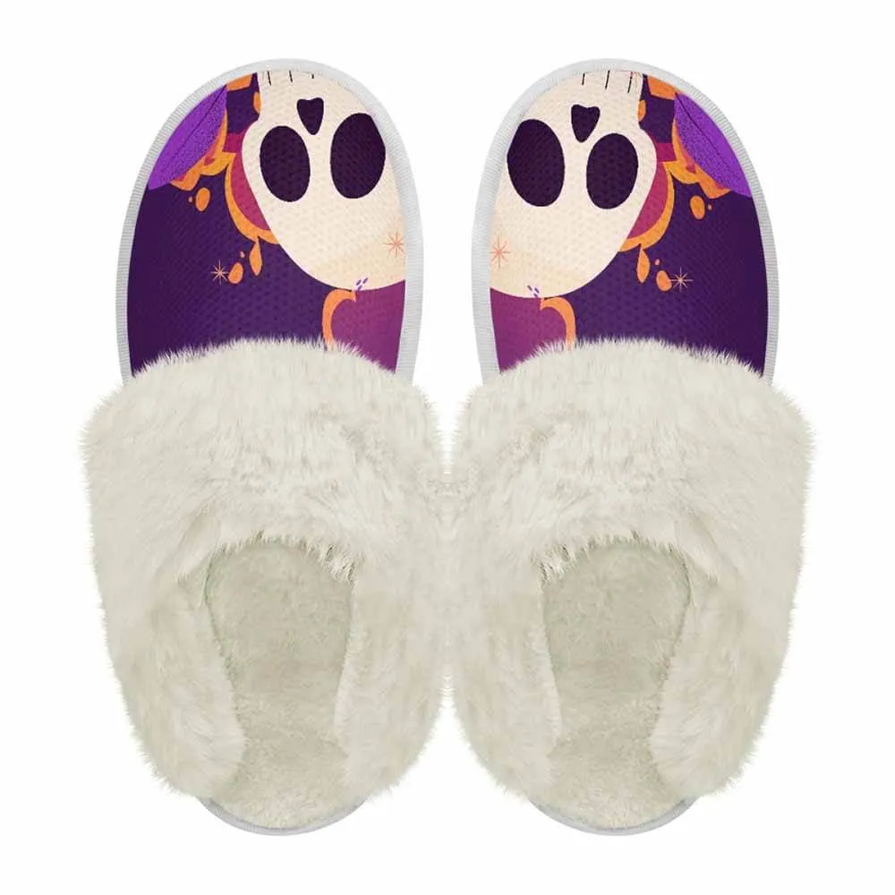 Purple Skull Leaf Keep Warm Cotton Slippers
