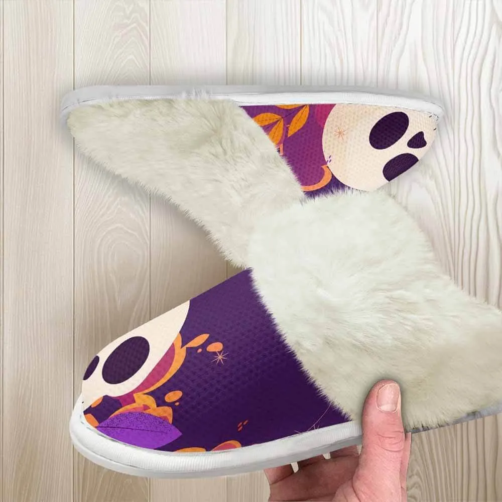Purple Skull Leaf Keep Warm Cotton Slippers