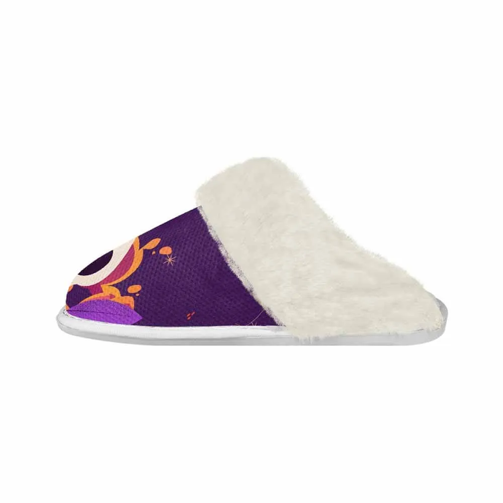 Purple Skull Leaf Keep Warm Cotton Slippers
