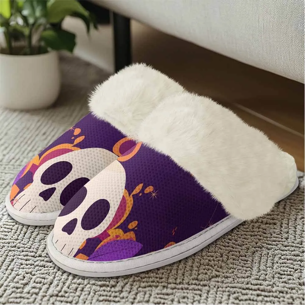 Purple Skull Leaf Keep Warm Cotton Slippers