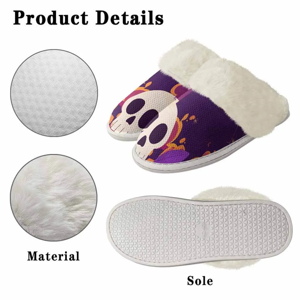 Purple Skull Leaf Keep Warm Cotton Slippers
