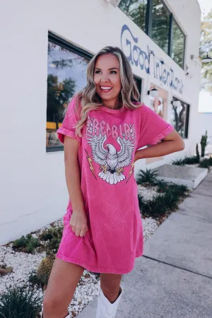 "Freebird" Eagle Graphic T-Shirt Dress - Mineral Pink