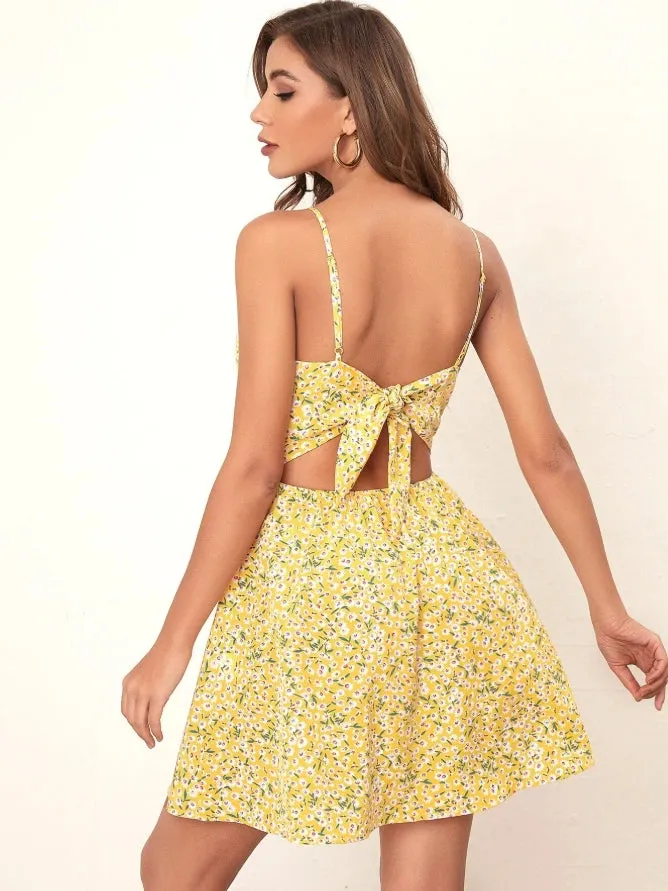 Red Floral Knot Front Romper Dress