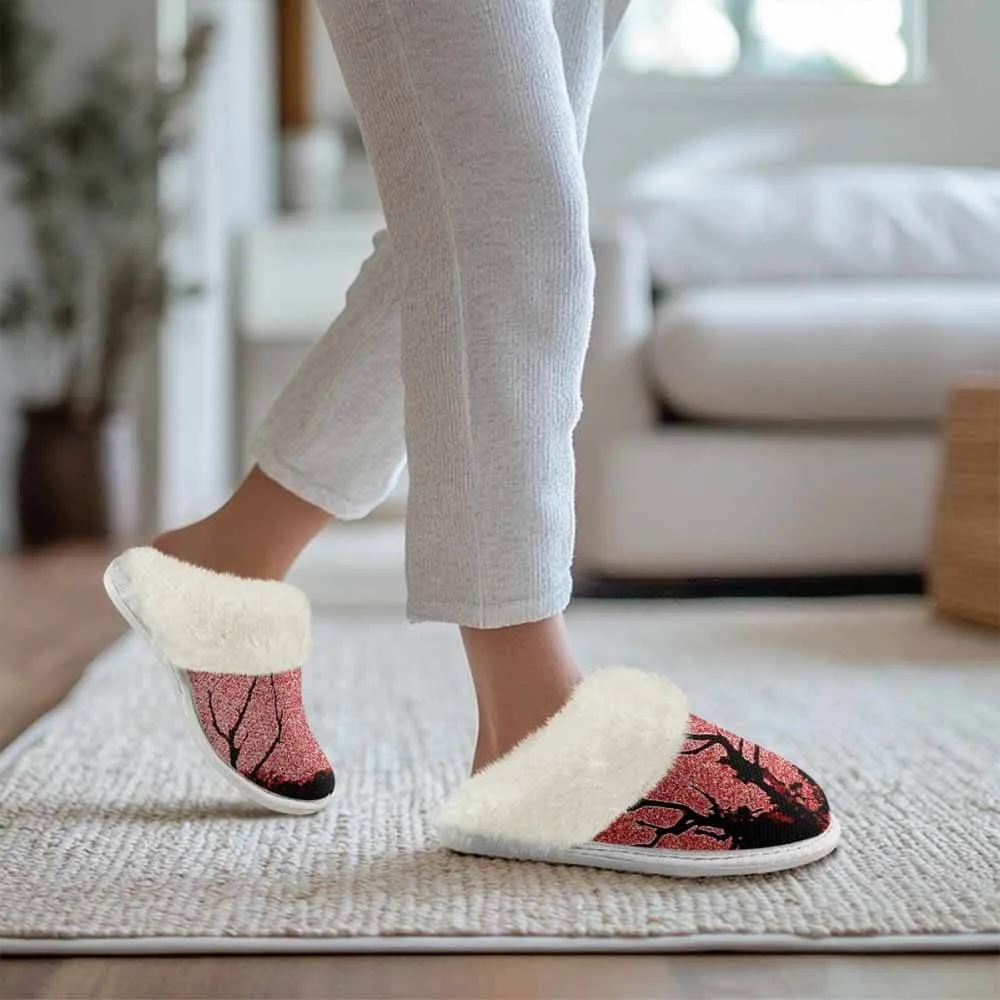 Red Sky Night Forest Keep Warm Cotton Slippers