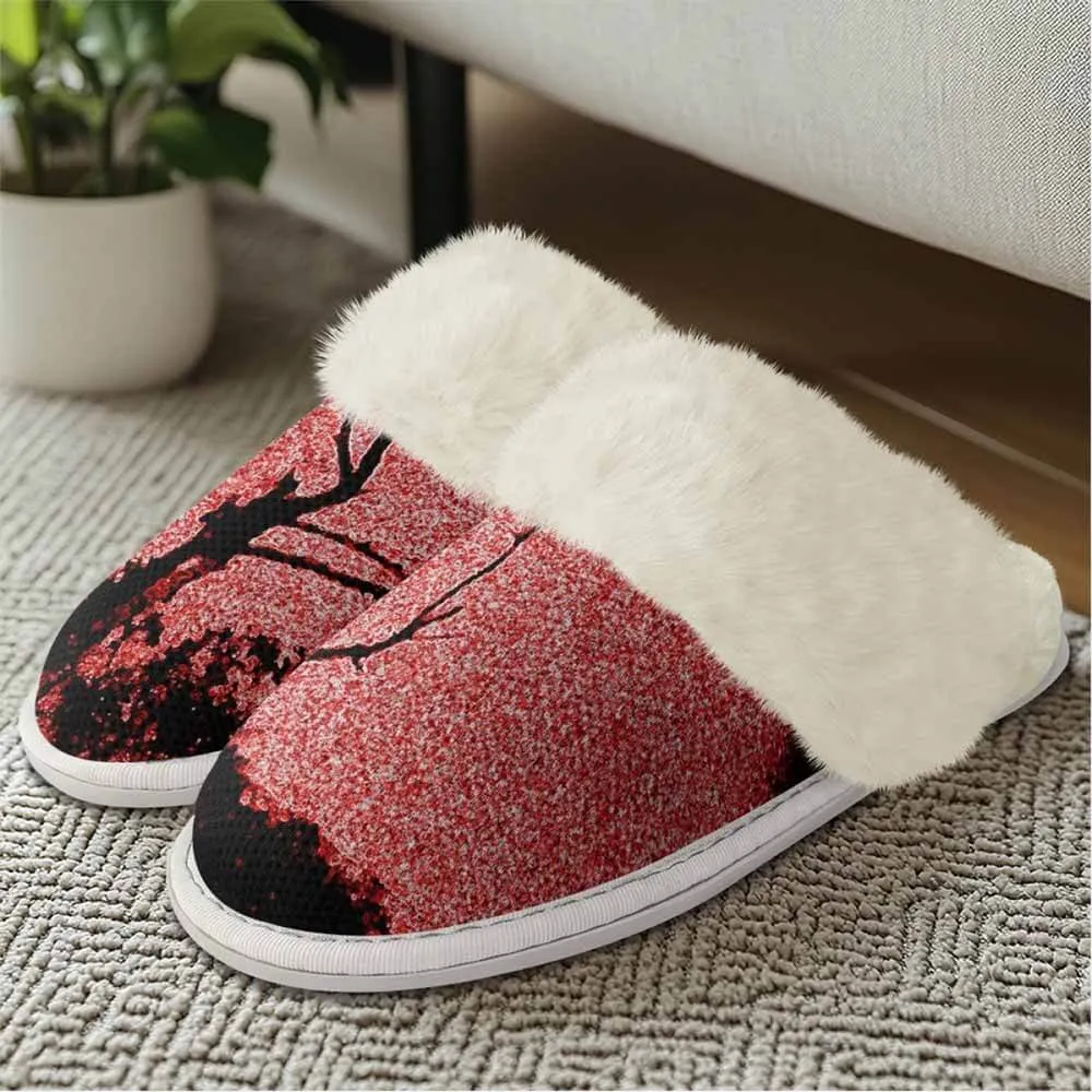 Red Sky Night Forest Keep Warm Cotton Slippers