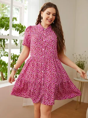 Refreshing Button Front Collared Pink Mini Dress