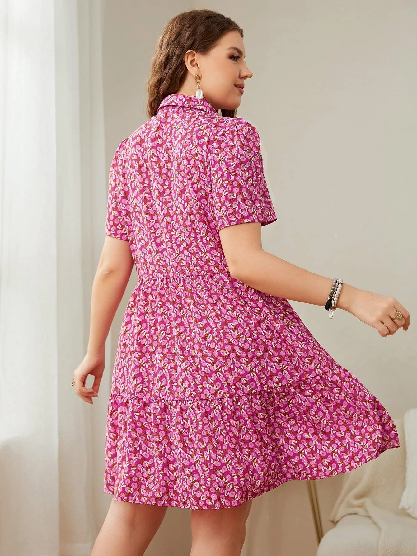 Refreshing Button Front Collared Pink Mini Dress