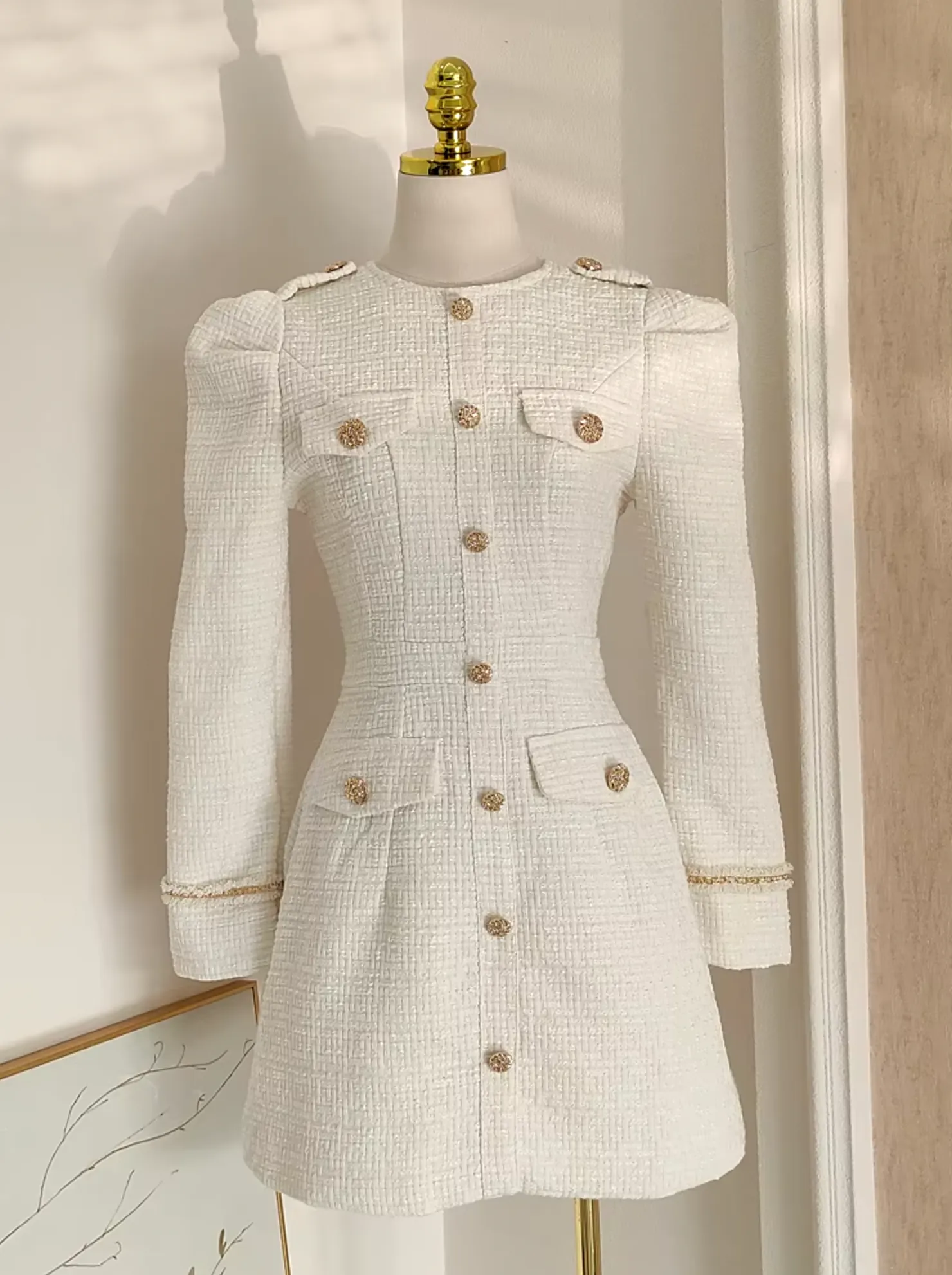 Salina Long Sleeve Tweed Single Breasted Dress