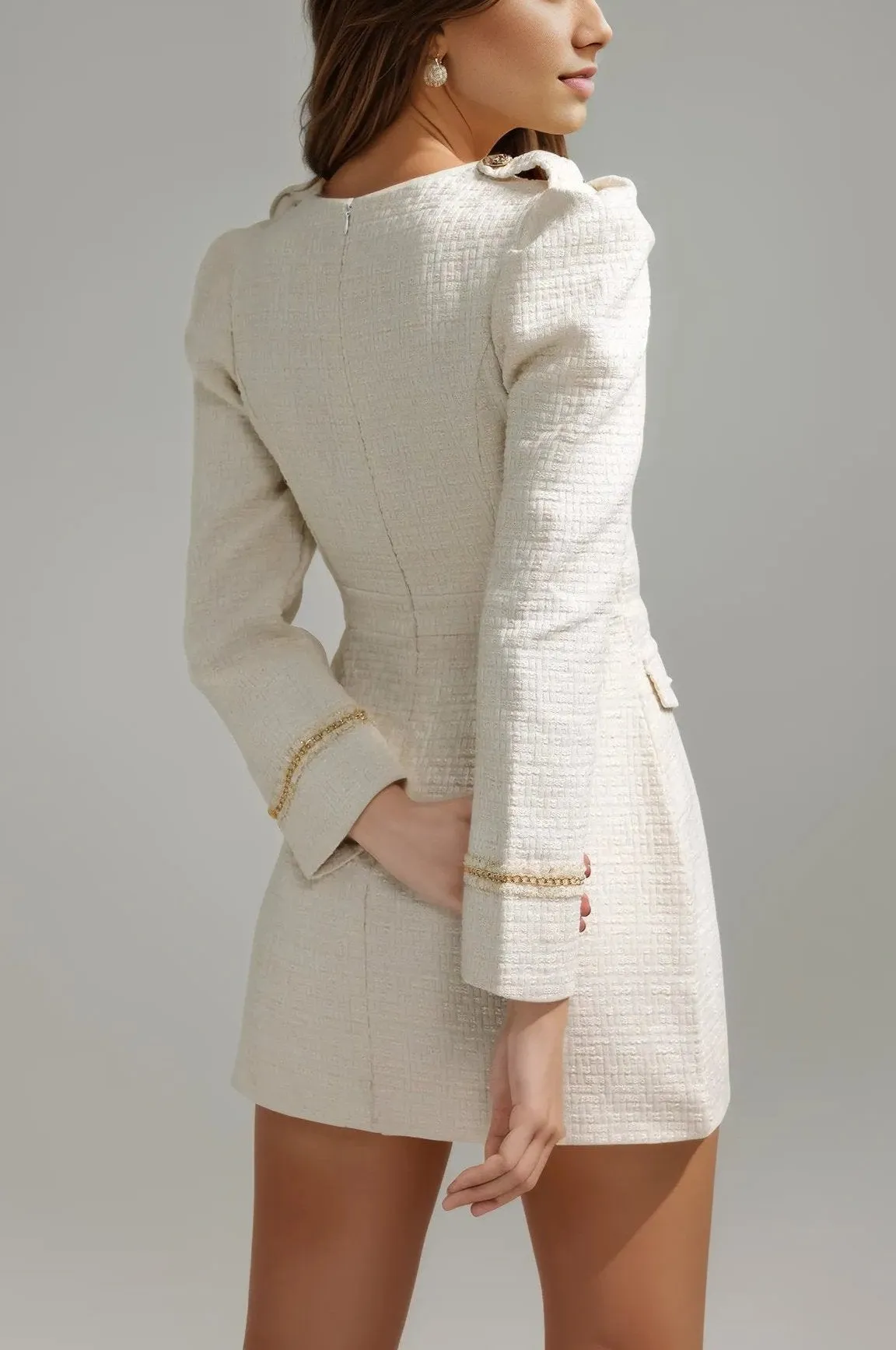 Salina Long Sleeve Tweed Single Breasted Dress