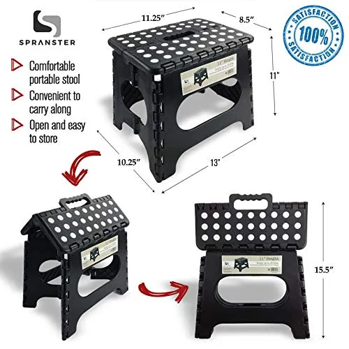 Spranster Super Strong Folding Step Stool - 11" - Sturdy Enough to Hold 300 Lb - Lightweight Foldable Step Stool for Adults and Kids - Opens with one Flip - Great for Kitchen, Bathroom and Bedroom