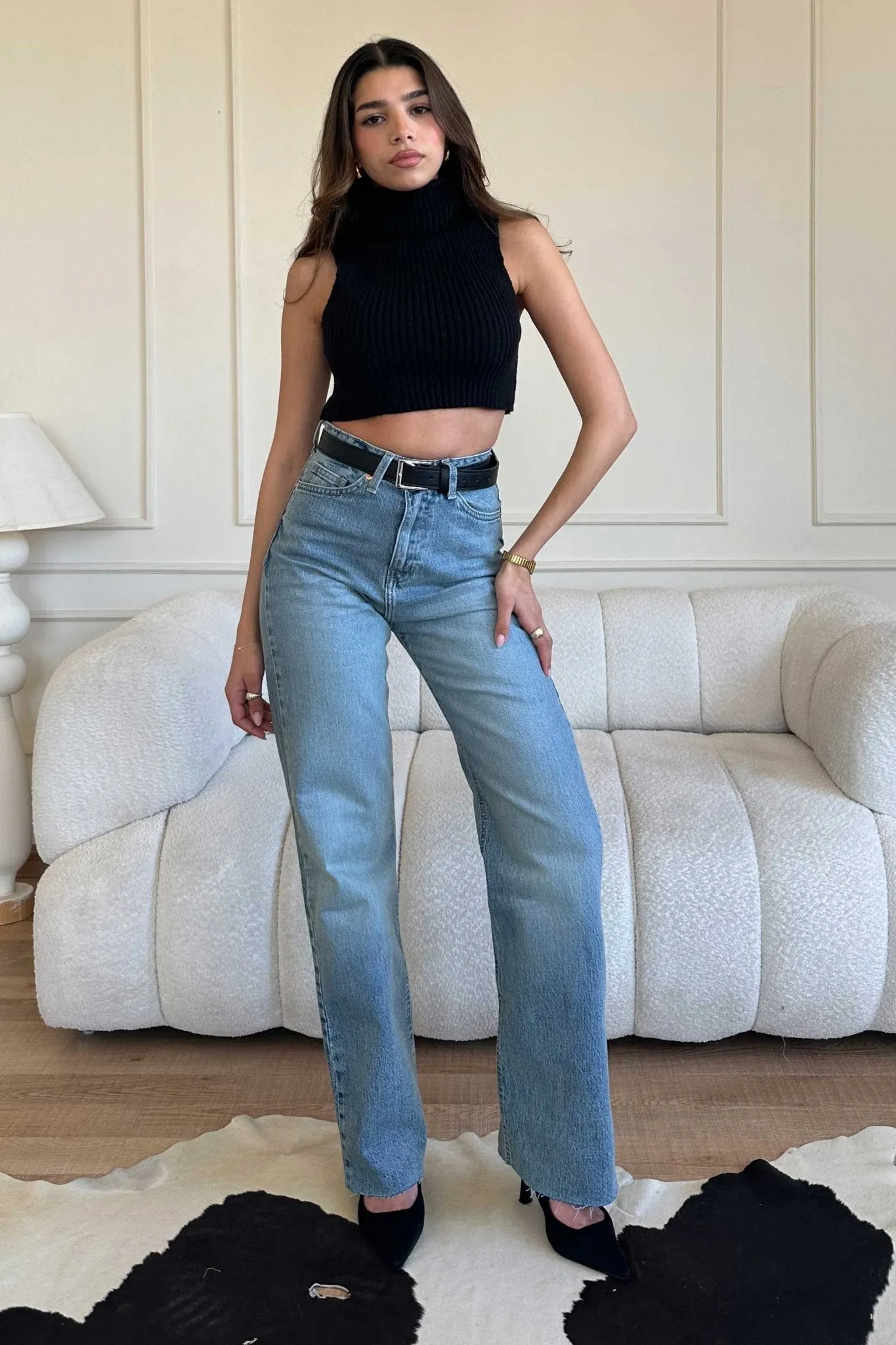 Straight-Leg - High-Waist Light Dirty Blue Jeans