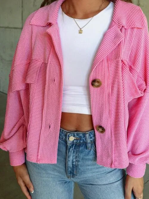 Streetwear Collared Ribbed Button Up Jacket