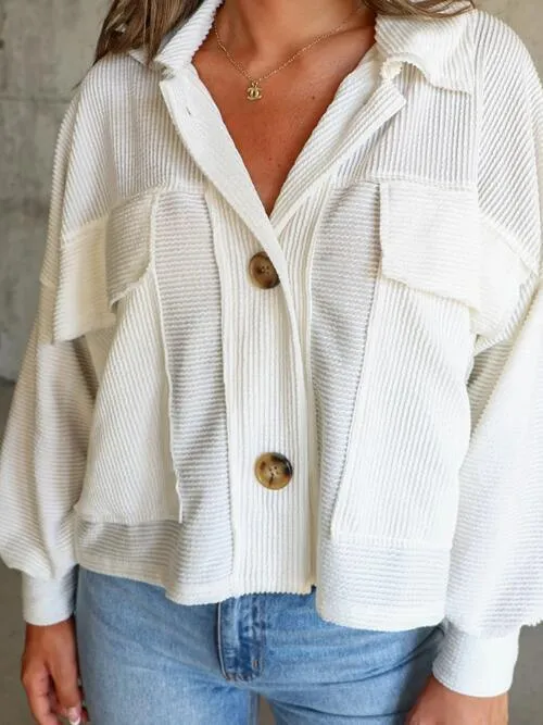 Streetwear Collared Ribbed Button Up Jacket