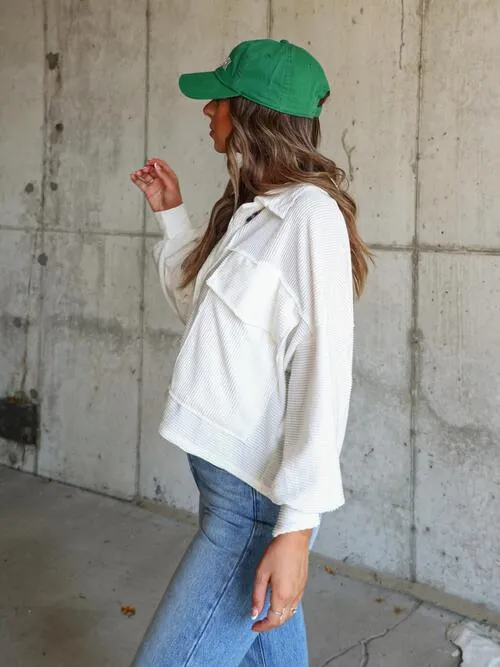Streetwear Collared Ribbed Button Up Jacket