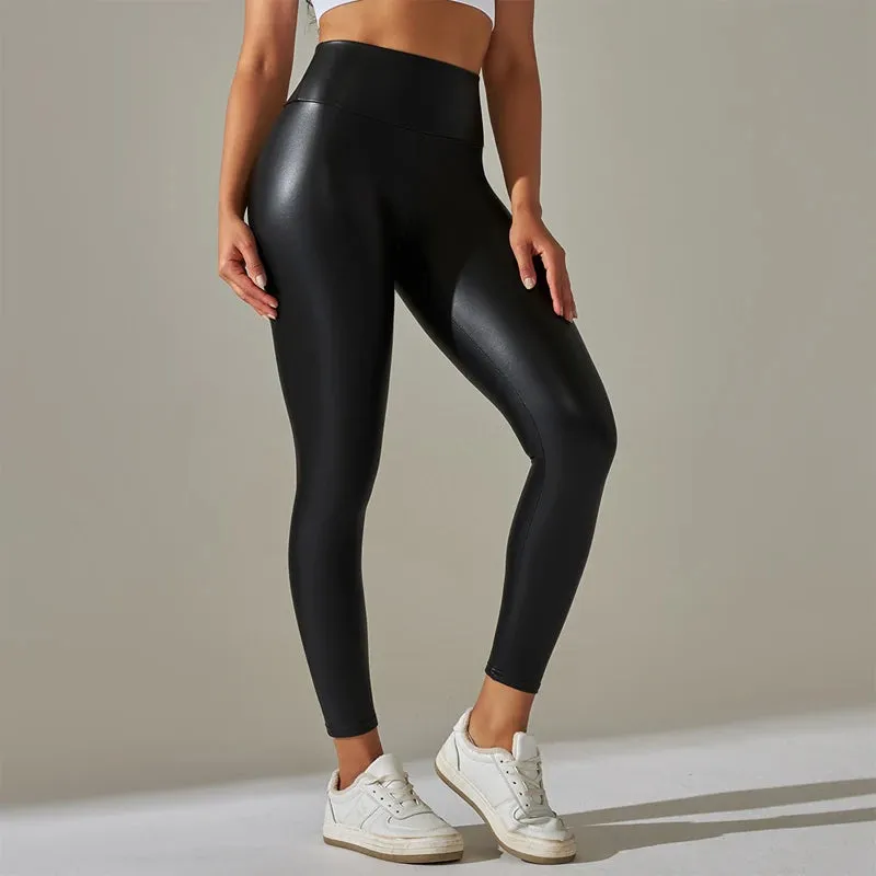 Trendy Oversized Women’s High-Waisted PU Leather Leggings, Colorful Yoga Pants