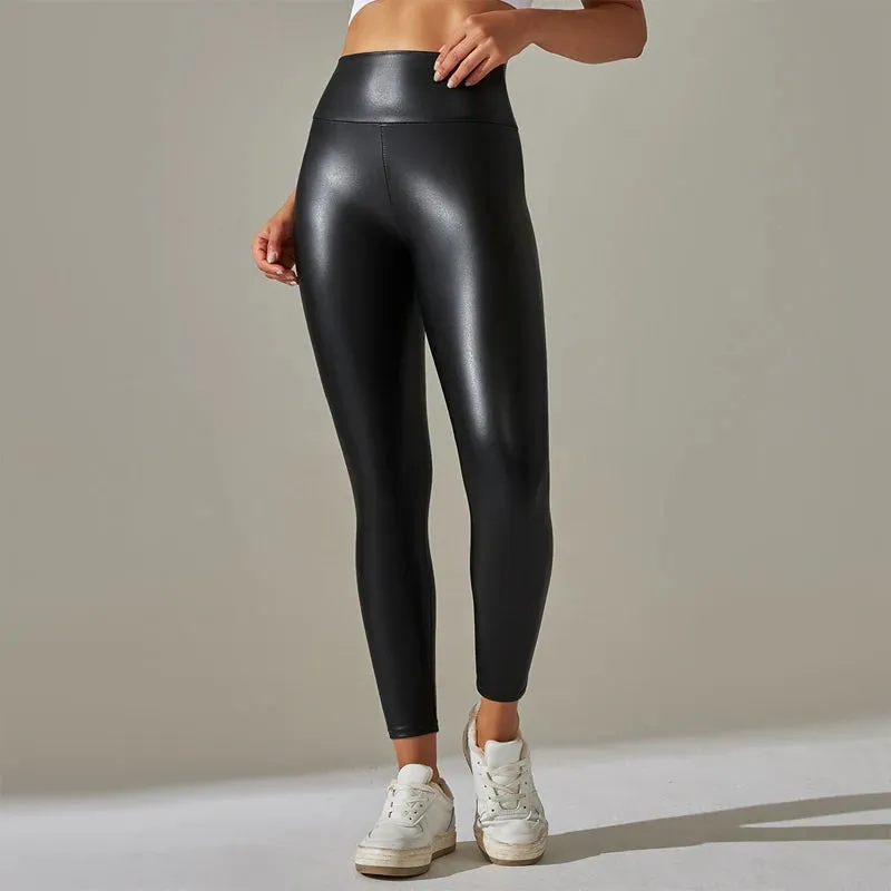 Trendy Oversized Women’s High-Waisted PU Leather Leggings, Colorful Yoga Pants