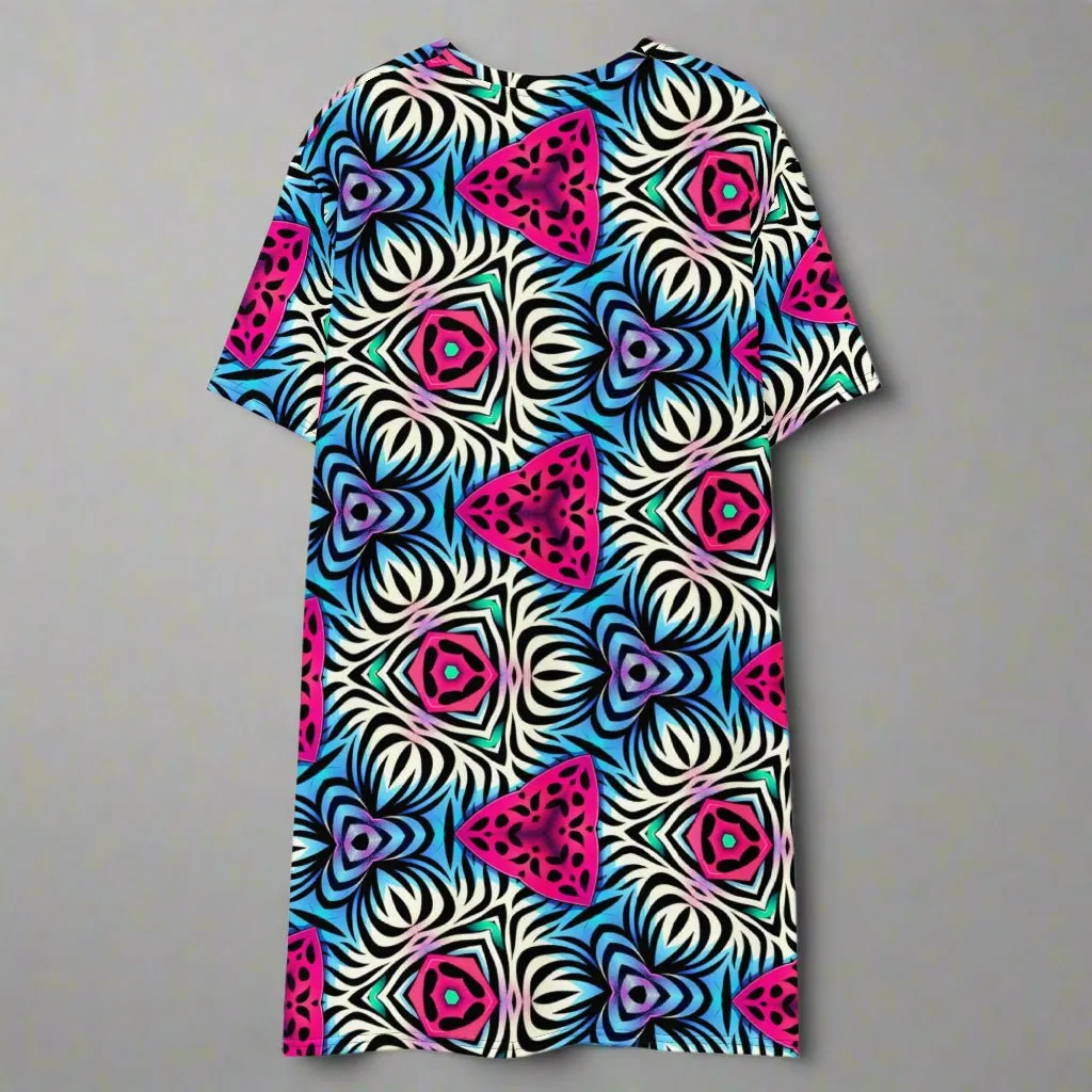 Vibrant Abstract Pattern Oversized T-Shirt Dress 2XS-6XL