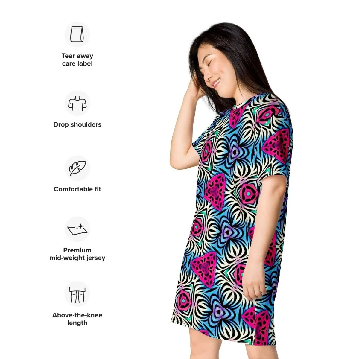 Vibrant Abstract Pattern Oversized T-Shirt Dress 2XS-6XL