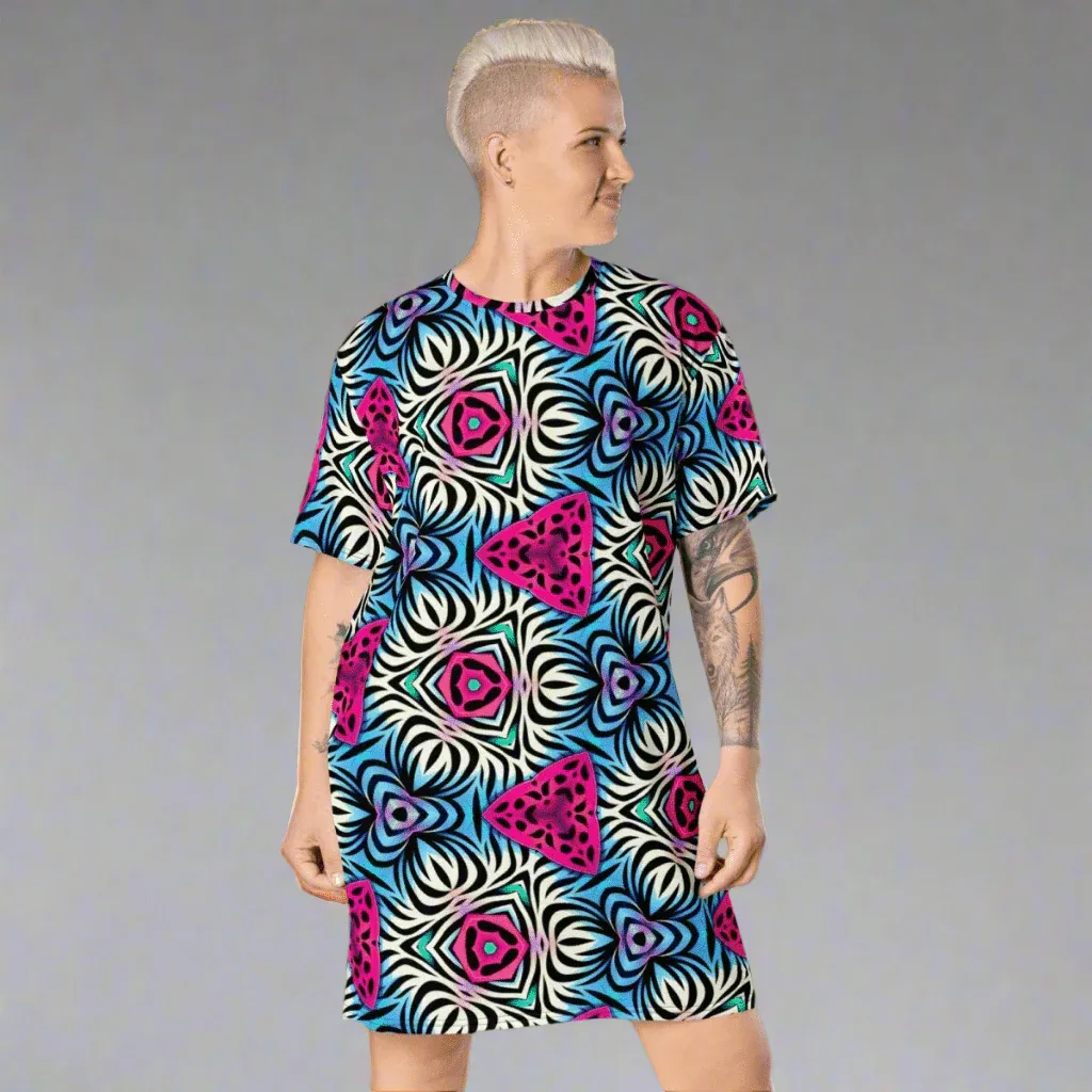 Vibrant Abstract Pattern Oversized T-Shirt Dress 2XS-6XL