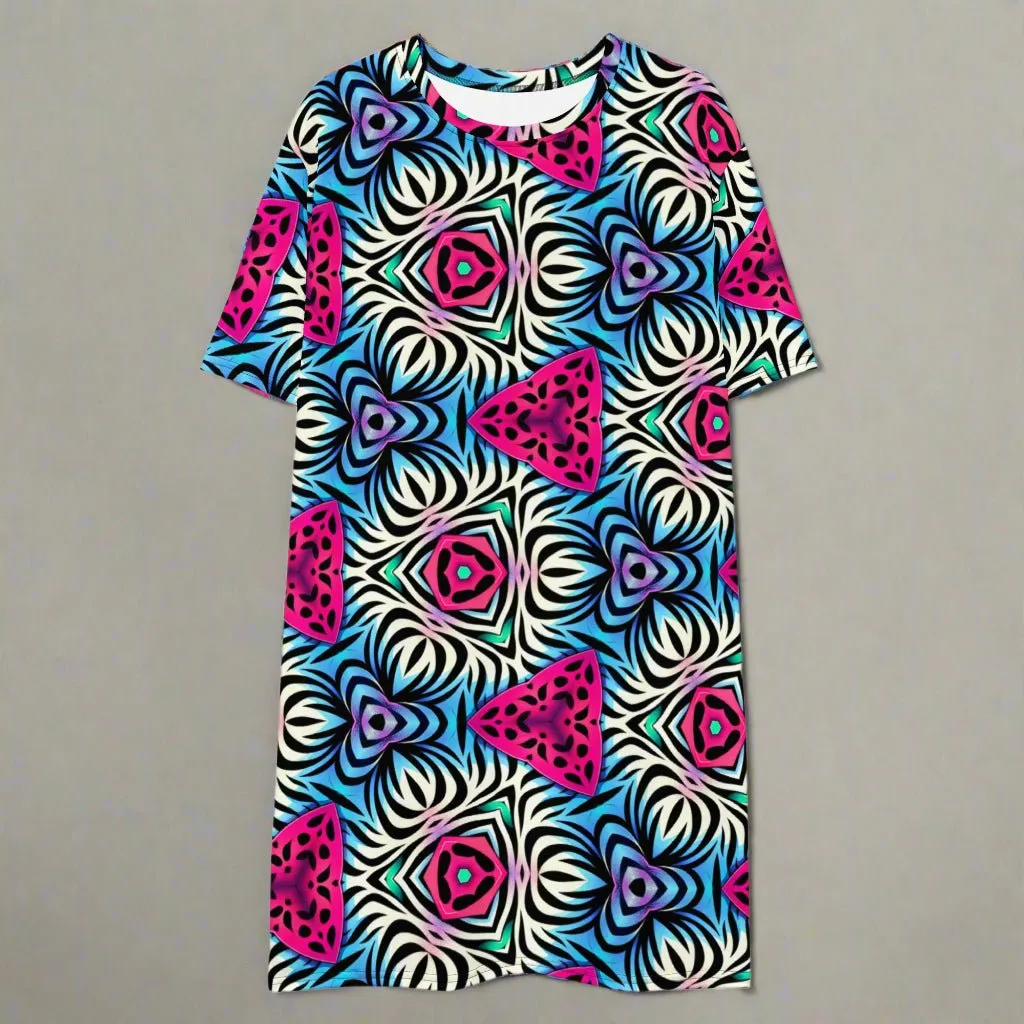 Vibrant Abstract Pattern Oversized T-Shirt Dress 2XS-6XL