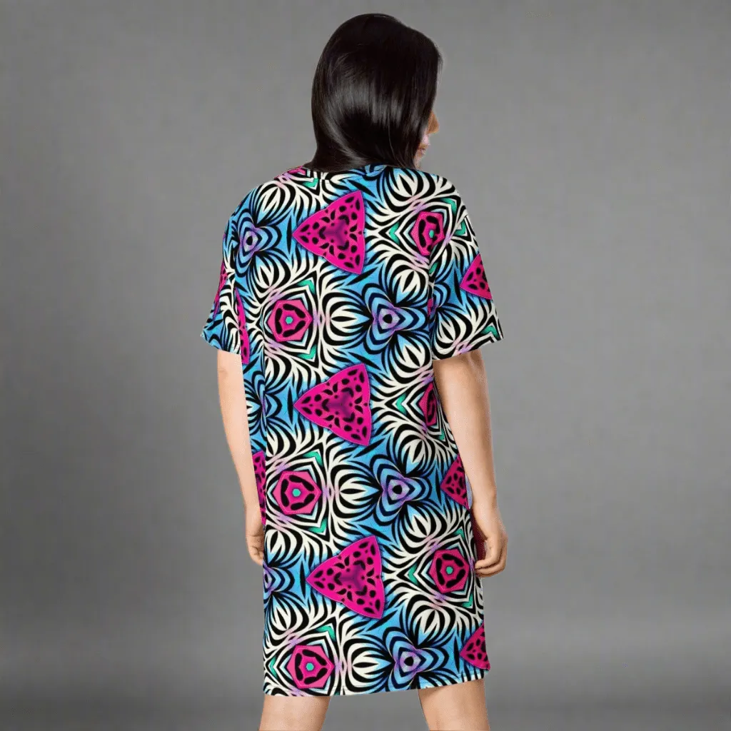 Vibrant Abstract Pattern Oversized T-Shirt Dress 2XS-6XL