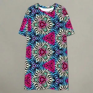 Vibrant Abstract Pattern Oversized T-Shirt Dress 2XS-6XL