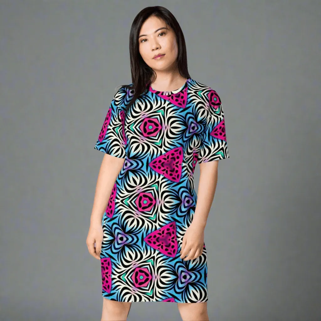 Vibrant Abstract Pattern Oversized T-Shirt Dress 2XS-6XL