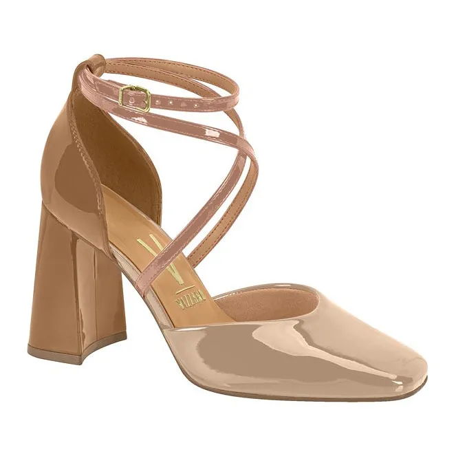 Vizzano 1416-102 Strappy Block Heel Square Toe Pump in Beige