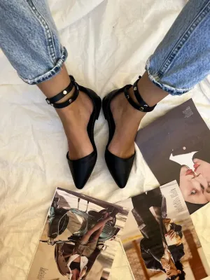 Women Handmade Black Leather Mules
