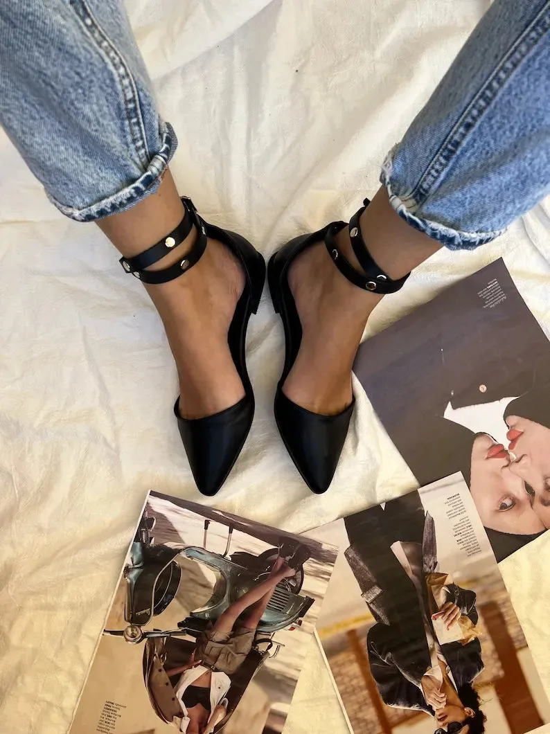 Women Handmade Black Leather Mules