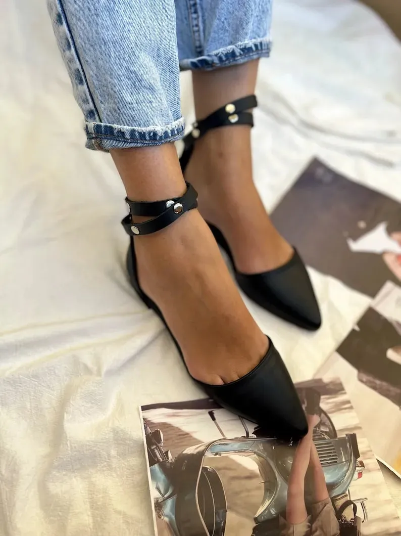 Women Handmade Black Leather Mules