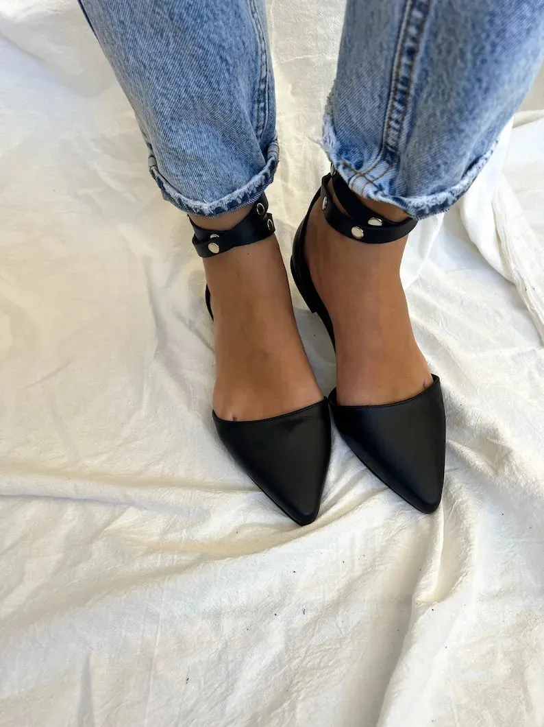 Women Handmade Black Leather Mules