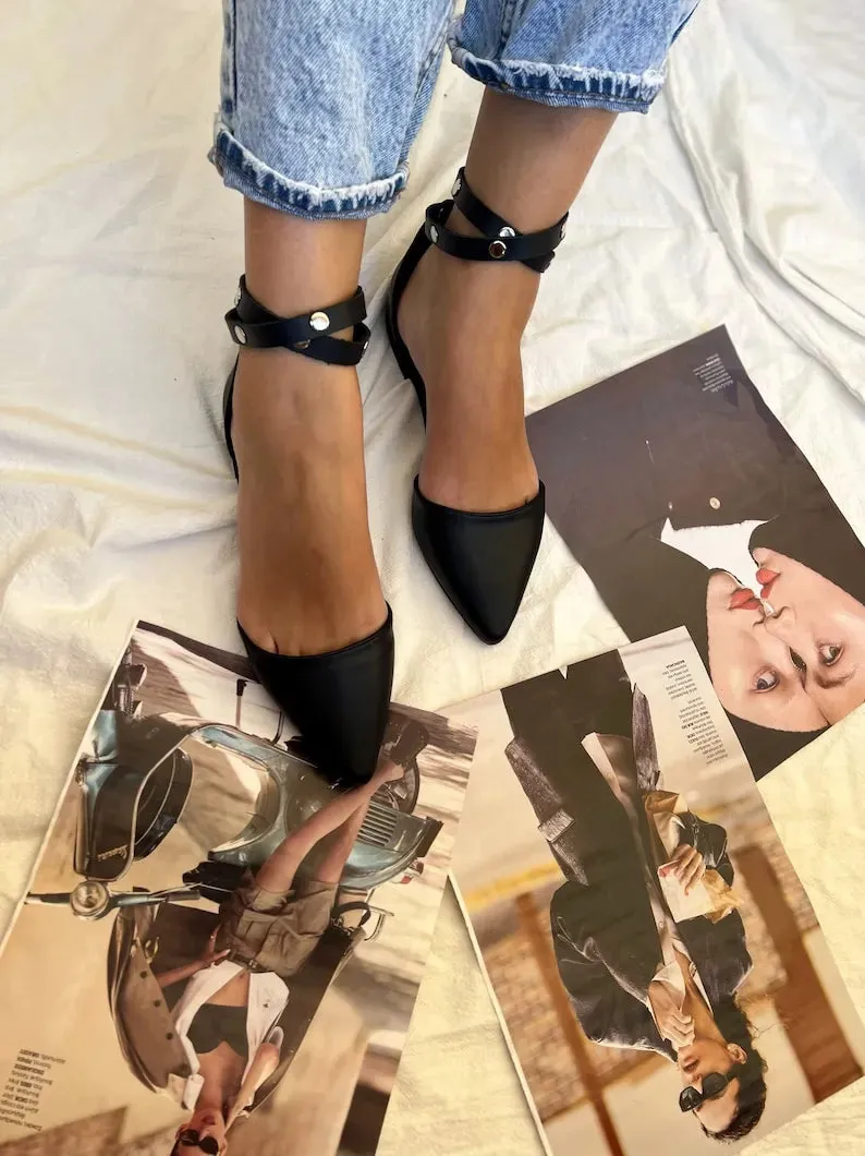 Women Handmade Black Leather Mules