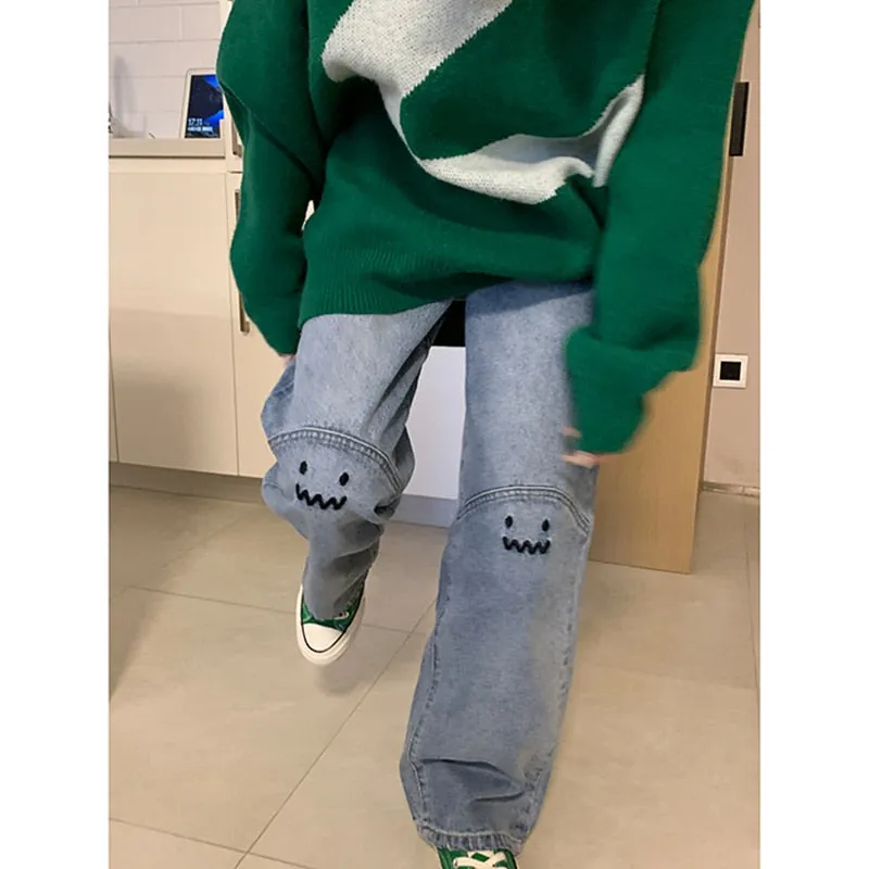 Women Jeans High Waist Straight Fashion Pants Denim Trouser