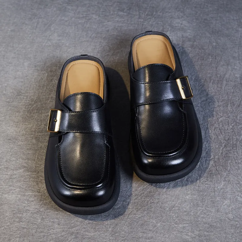 Women Retro Leather Soft Flat Mules