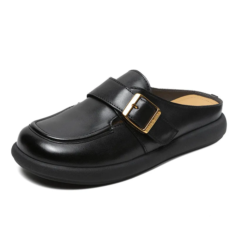 Women Retro Leather Soft Flat Mules