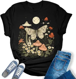 Womens Floral Shirts Wildflower Casual Graphic Tees Vintage Short Sleeve Girls T Shirts Fall Plus Size Tops