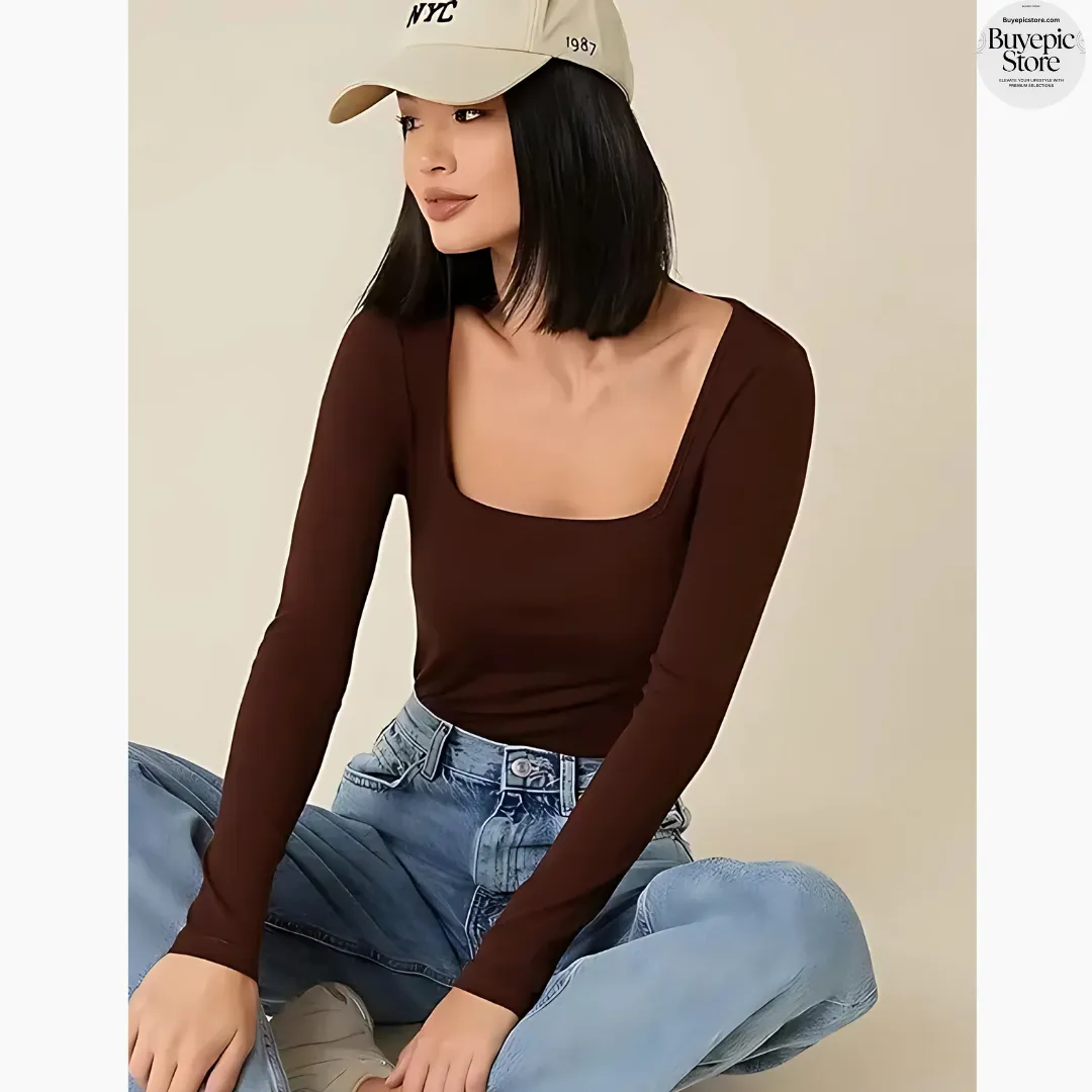 Women's Stylish Lycra Collar Tunic Crop Top, Full Sleeve, Slim Fit