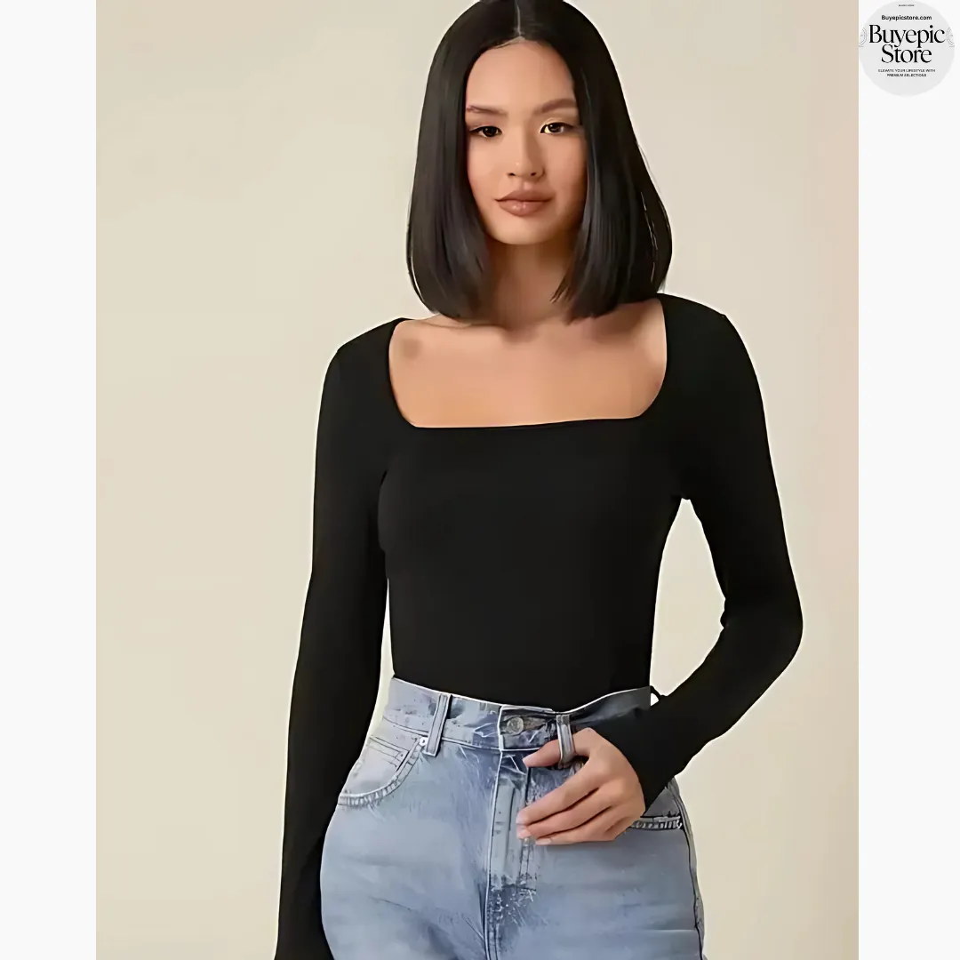 Women's Stylish Lycra Collar Tunic Crop Top, Full Sleeve, Slim Fit